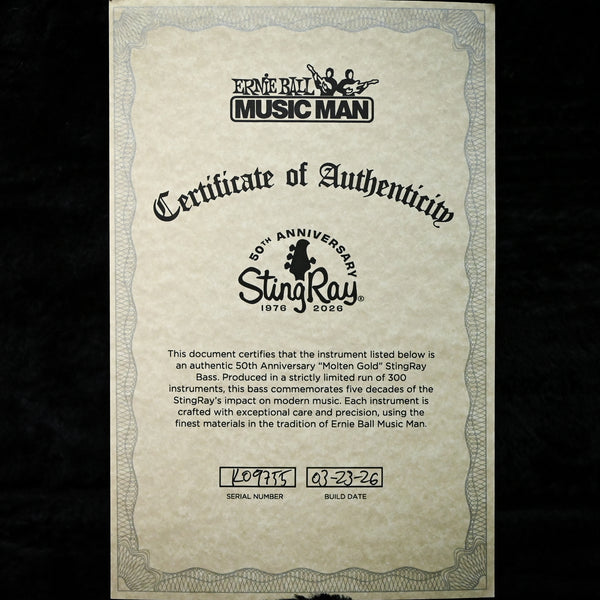 Ernie Ball Music Man StringRay 50th Anniversary Limited Edition Bass Guitar- Molten Gold 2026 (K09755)