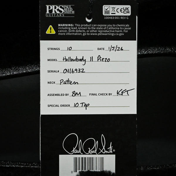 PRS Hollowbody II Piezo w/ 10 Top Electric Guitar- Faded Blue Jean Wraparound Smokeburst 2025 (0416932)