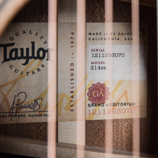 Taylor 314CE Sapele Back & Sides with V Class Bracing (1211293070)
