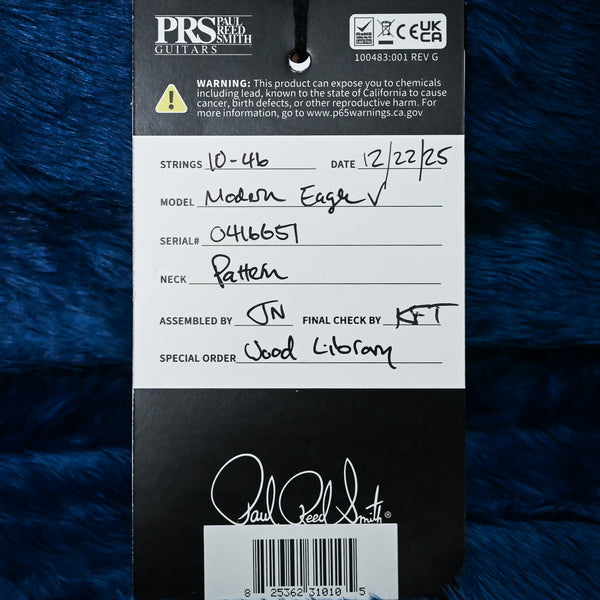 PRS Modern Eagle V Wood Library w/ 10-Top & Brazilian Rosewood Fingerboard Electric Guitar- Faded Blue Jean Wraparound 2025 (0416651)