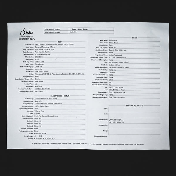 Suhr Pete Thorn Signature Series Standard- Vintage Gold (85820)