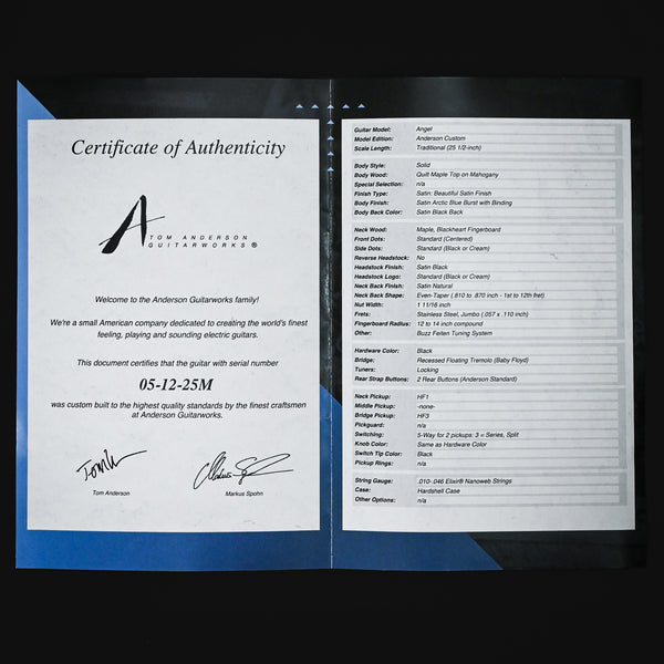 Tom Anderson Custom Angel- Satin Artic Blue w/ Binding 2025 (05-12-25M)