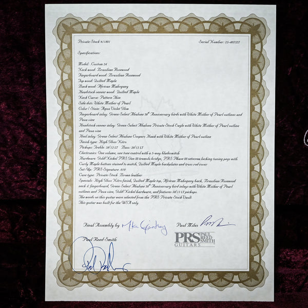 PRS Private Stock #11801 Custom 24 w/ Brazilian Rosewood- Aqua Violet Glow 2025 (25-407527)