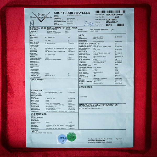 Fender Custom Shop '59 Jazzmaster 250K Journeyman- Aged White Blonde 2025 (CZ584468)