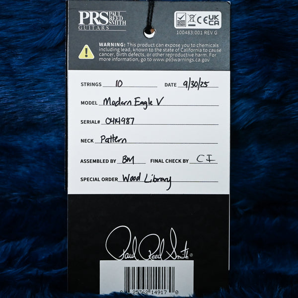 PRS Modern Eagle V Wood Library w/ 10-Top & Brazilian Rosewood Fingerboard Electric Guitar- Lake Blue w/ Purple Burst 2025 (0414987)