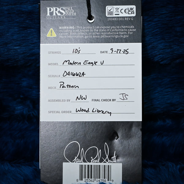 PRS Modern Eagle V Wood Library w/ 10-Top & Brazilian Rosewood Fingerboard Electric Guitar- Lake Blue 2025 (0416624)