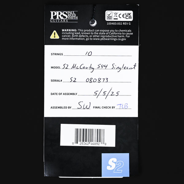 PRS S2 McCarty 594 Single Cut Electric Guitar- Black Amber 2025 (S2080873)