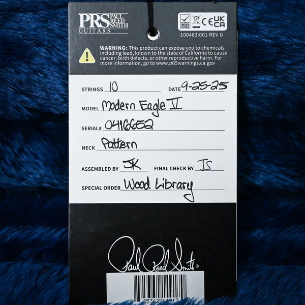 PRS Modern Eagle V Wood Library w/ 10-Top & Brazilian Rosewood Fingerboard Electric Guitar- Lake Blue w/ Purple Burst 2025 (0416652)