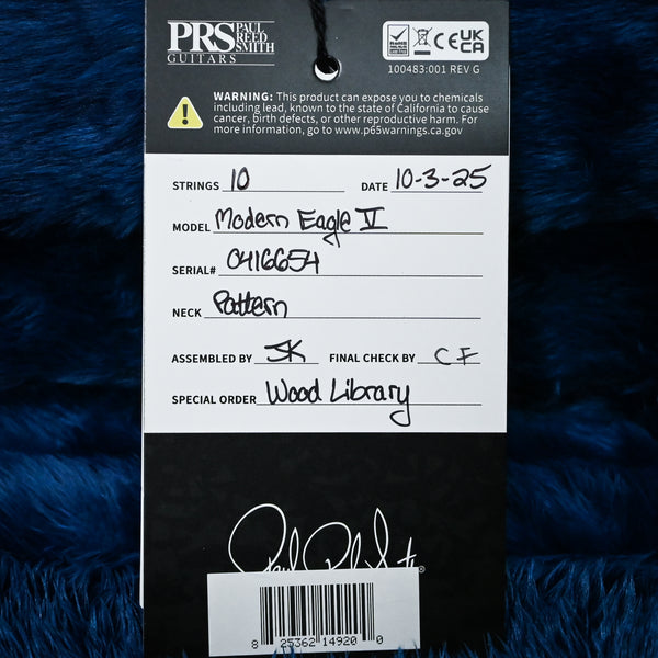 PRS Modern Eagle V Wood Library w/ 10-Top & Brazilian Rosewood Fingerboard Electric Guitar- Aquabluex 2025 (0416654)