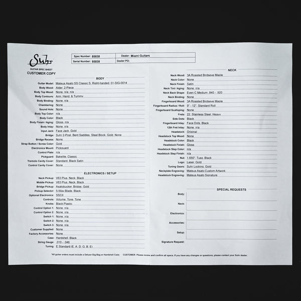 Suhr Mateus Asato Signature Series Classic S Electric Guitar- Black 2025 (85838)