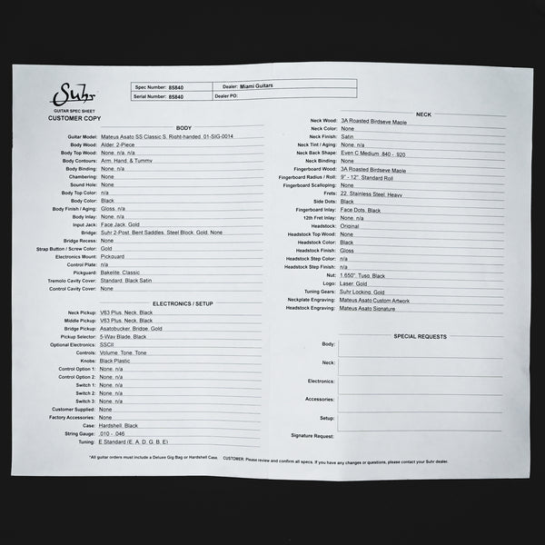 Suhr Mateus Asato Signature Series Classic S Electric Guitar- Black 2025 (85840)