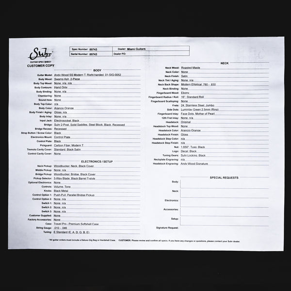 Suhr 10th Anniversary Andy Wood Signature Modern T HH- Arancio Orange 2025 (89743)