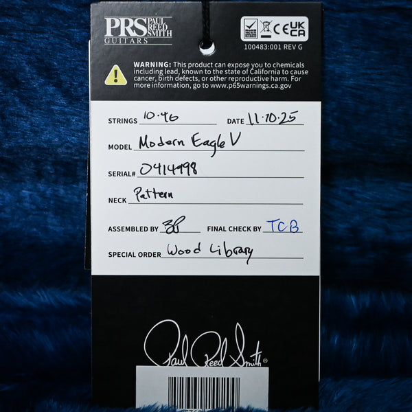 PRS Modern Eagle V Wood Library w/ 10-Top & Brazilian Rosewood Fingerboard Electric Guitar- Aquabluex 2025 (0414998)