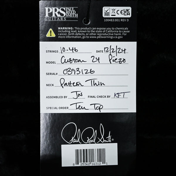 PRS Custom 24 Piezo w/ 10-Top Electric Guitar- Black Gold Wraparound Smokeburst 2024 (0393126)