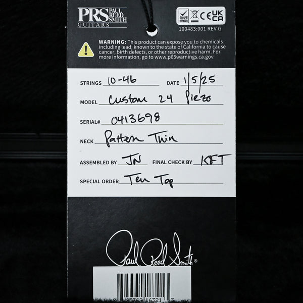 PRS Custom 24 Piezo w/ 10-Top & DMO Pickups Electric Guitar- Gray Black 2025 (0413698)