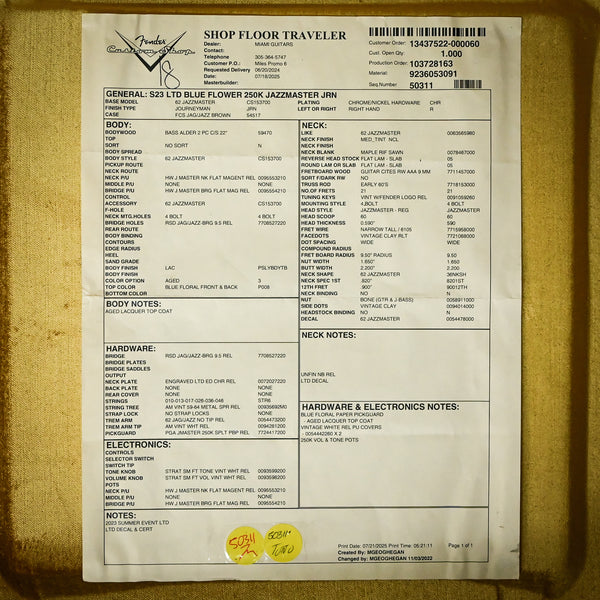 Fender Custom Shop Limited Edition Blue Flower 250K Jazzmaster Journeyman- Age Blue Flower 2025 (CZ586268)