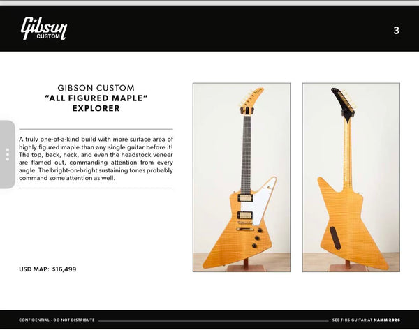 Gibson Custom '58 Explorer w/ Figured Maple & Gold Hardware VOS- Antique Natural NAMM 2026 Showpiece One of A kind (86015)