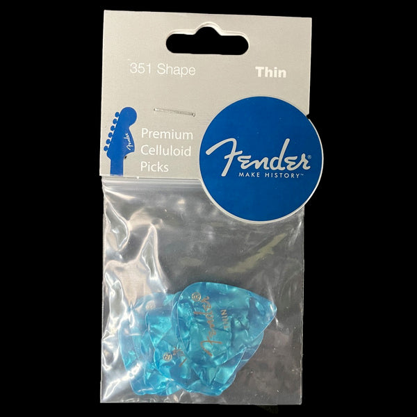 Fender Premium Colored Celluloid 351 Thin Guitar Picks 12 Pack Turquoise
