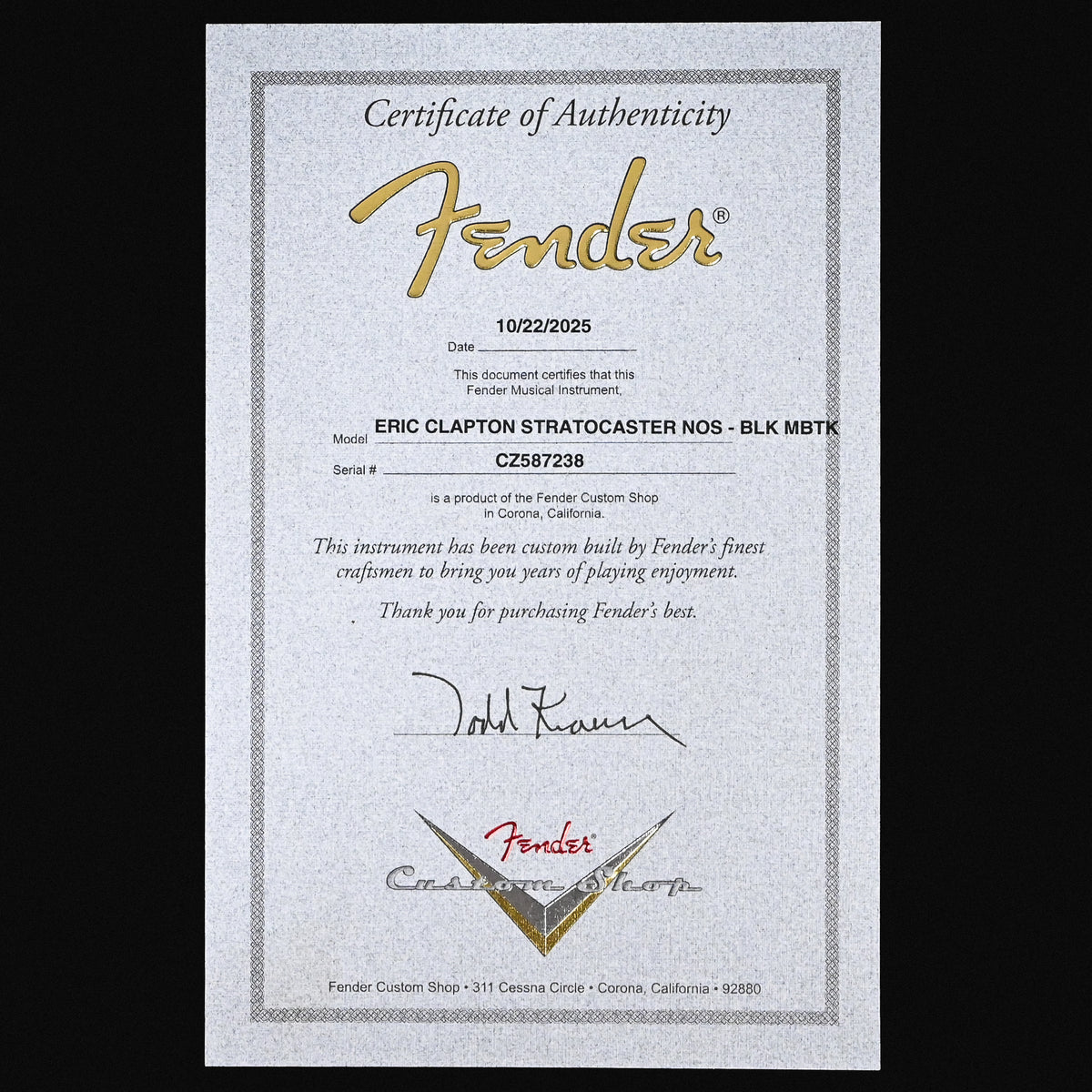 Fender Custom Shop Masterbuilt Todd Krause Eric Clapton Stratocaster NOS- Black 2025 (CZ587238)
