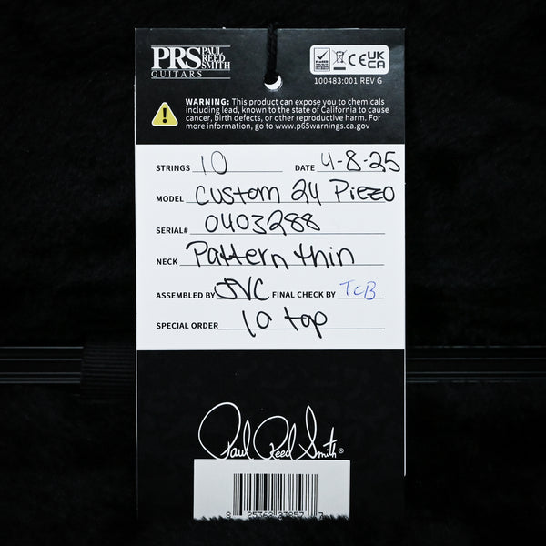 PRS Custom 24 Piezo w/ 10-Top & DMO Pickups- Charcoal 2025 (0403288)