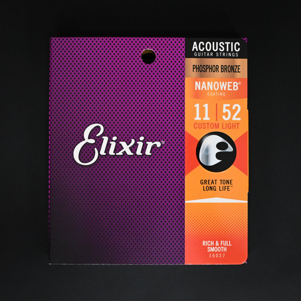Elixir 16027 Phosphor Bronze Acoustic Guitar Strings w NANOWEB Coating - Custom Light 11-52