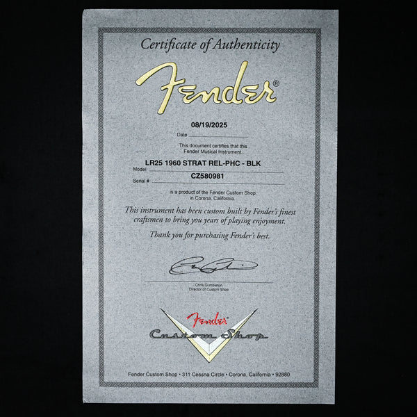Fender Custom Shop Limited Edition 1960 Stratocaster Relic- Black 2025 (CZ580981)