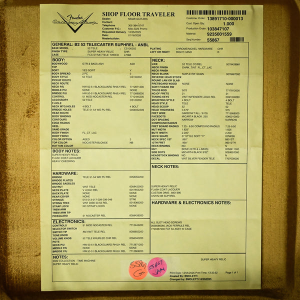 Fender Custom Shop '52 Telecaster Super Heavy Relic- Aged Nocaster Blonde 2025 (R149511)