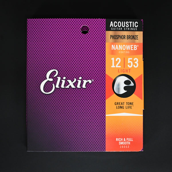 Elixir 16052 Phosphor Bronze Acoustic Guitar Strings w NANOWEB Coating - Light 12-53