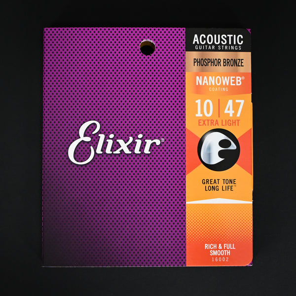 Elixir 16002 Phosphor Bronze Acoustic Guitar Strings w NANOWEB Coating - Extra Light 10-47