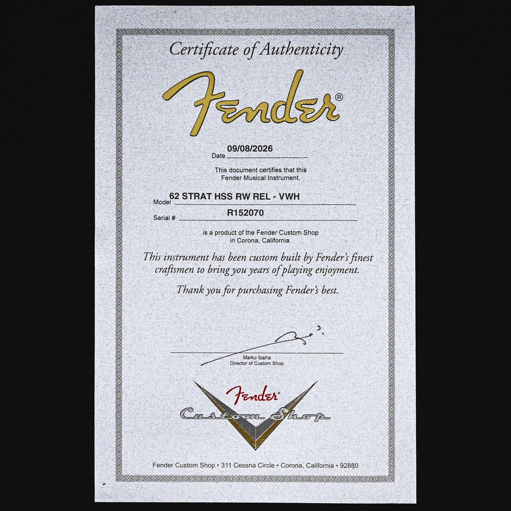 Fender Custom Shop '62 Stratocaster HSS w/ Alder Body, Relic- Vintage White 2026 (R152070)