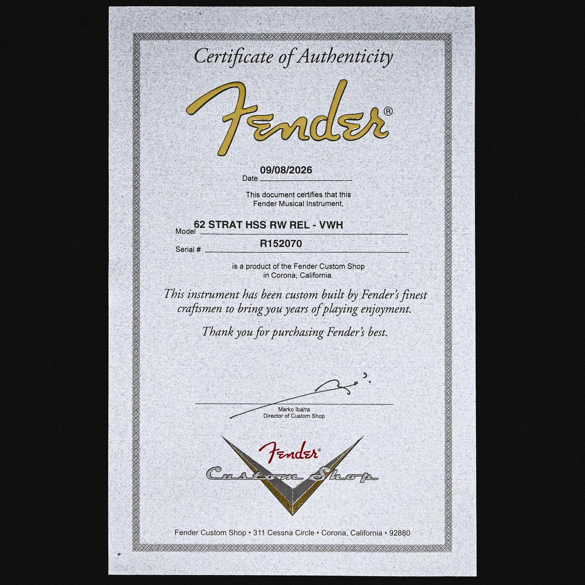 Fender Custom Shop '62 Stratocaster HSS w/ Alder Body, Relic- Vintage White 2026 (R152070)