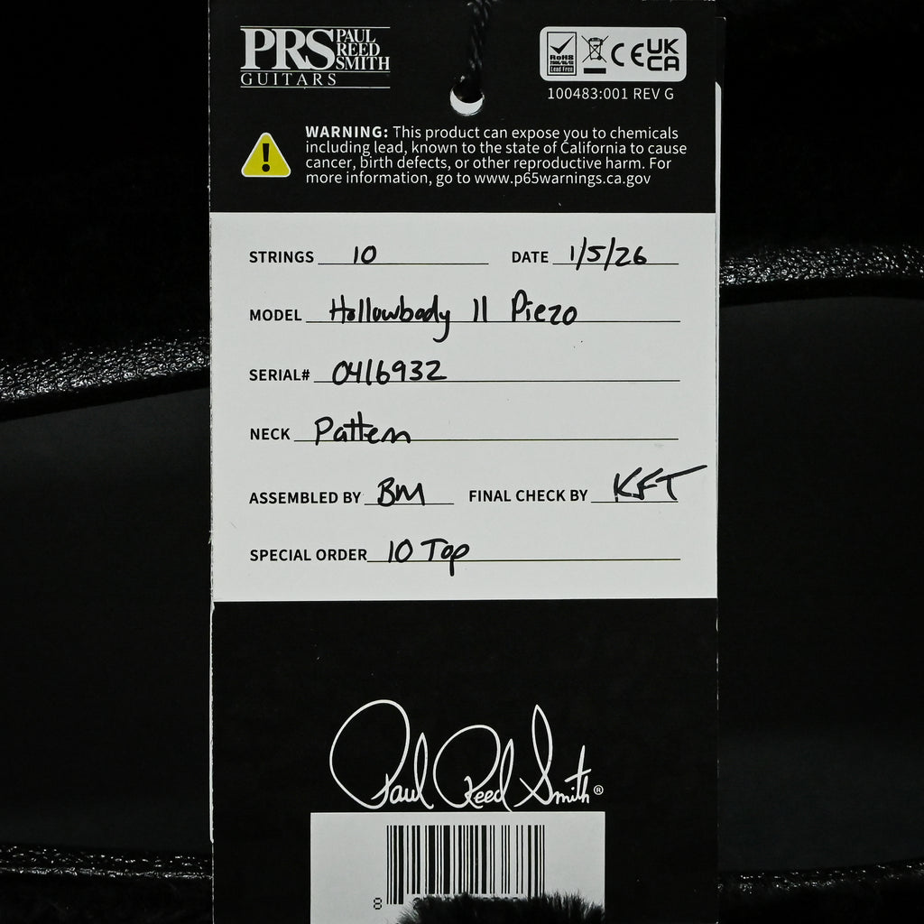 PRS Hollowbody II Piezo w/ 10 Top Electric Guitar- Faded Blue Jean Wraparound Smokeburst 2025 (0416932)
