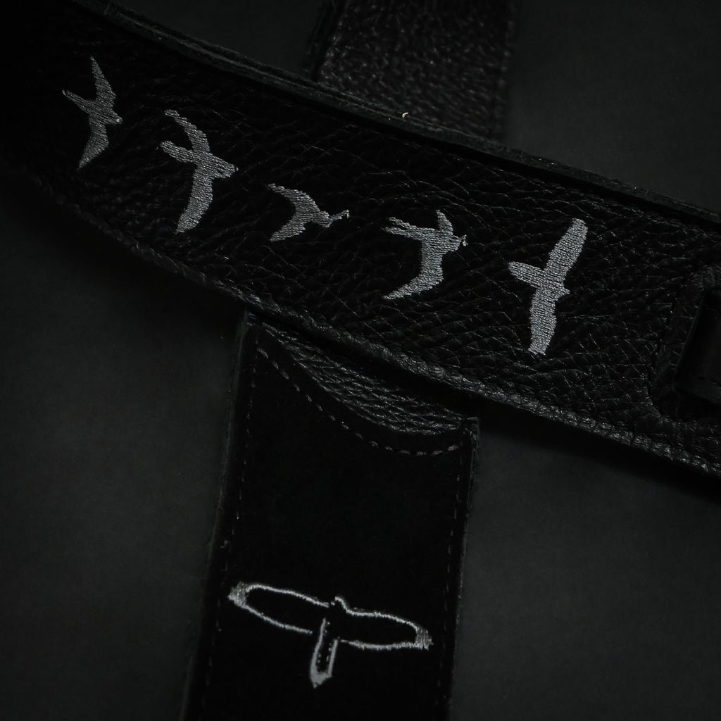 Premium Leather 2" Strap Embroidered Birds Black