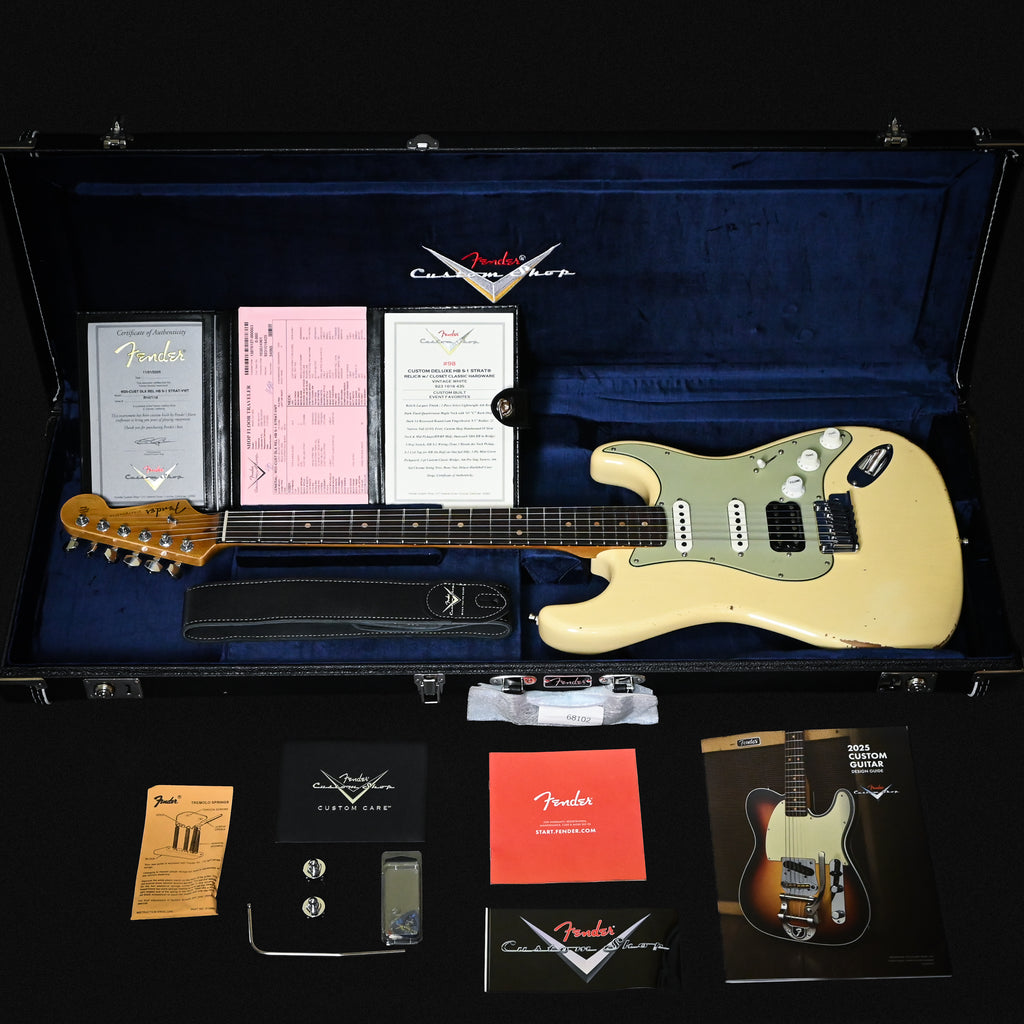 Fender Custom Shop Deluxe Stratocaster w/ Seymour Duncan SH4B Humbucker, Relic/ Closet Classic Hardware- Aged Vintage White 2025 (R147118)