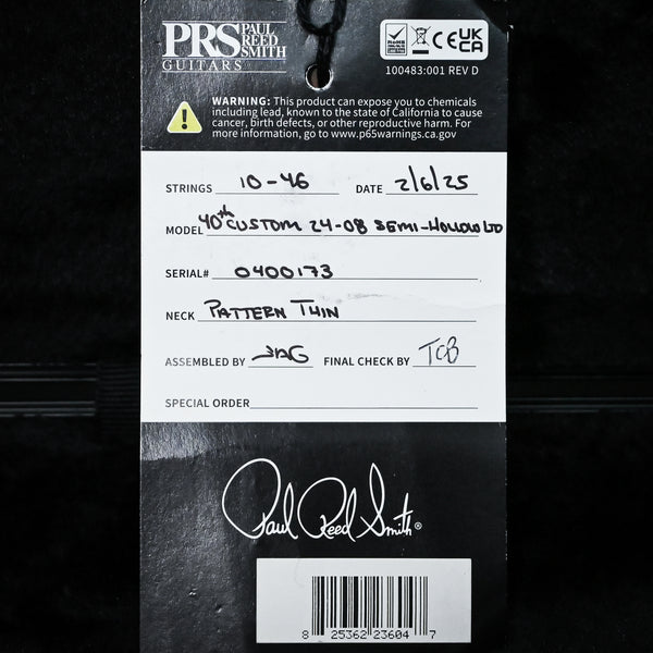 PRS 40th Anniversary Custom 24-08 Semi-Hollow Limited Edition- Charcoal Tri-Color Burst 2025 (0400173)