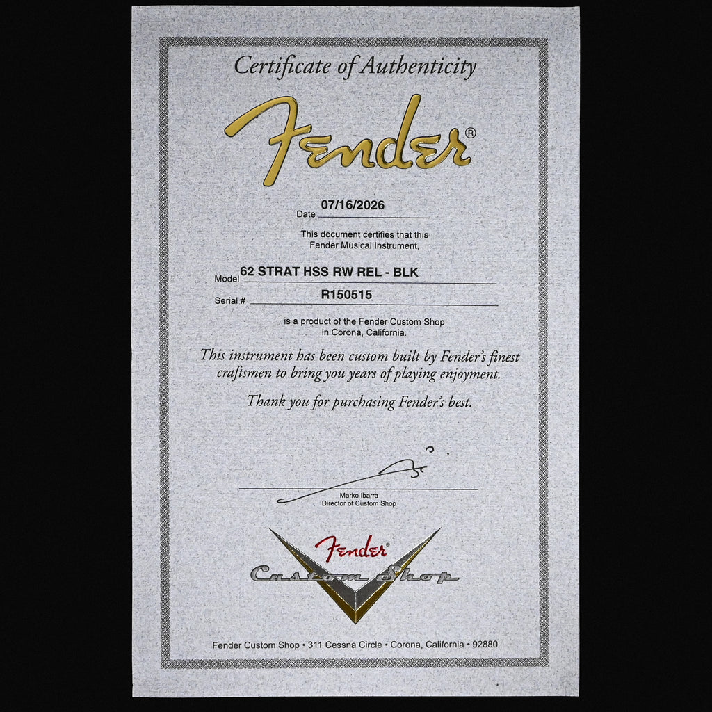 Fender Custom Shop '62 Stratocaster HSS w/ Ash Body, Relic- Black 2026 (R150515)