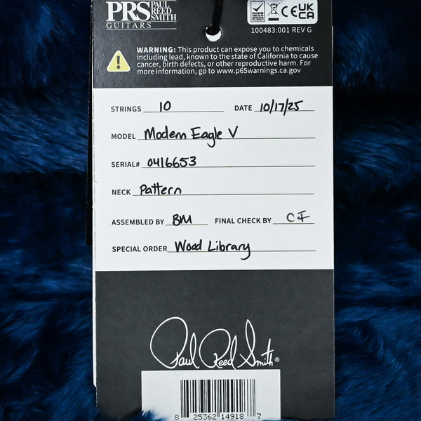 PRS Modern Eagle V Wood Library w/ 10-Top & Brazilian Rosewood Fingerboard Electric Guitar- Violet Blue Burst 2025 (0416653)