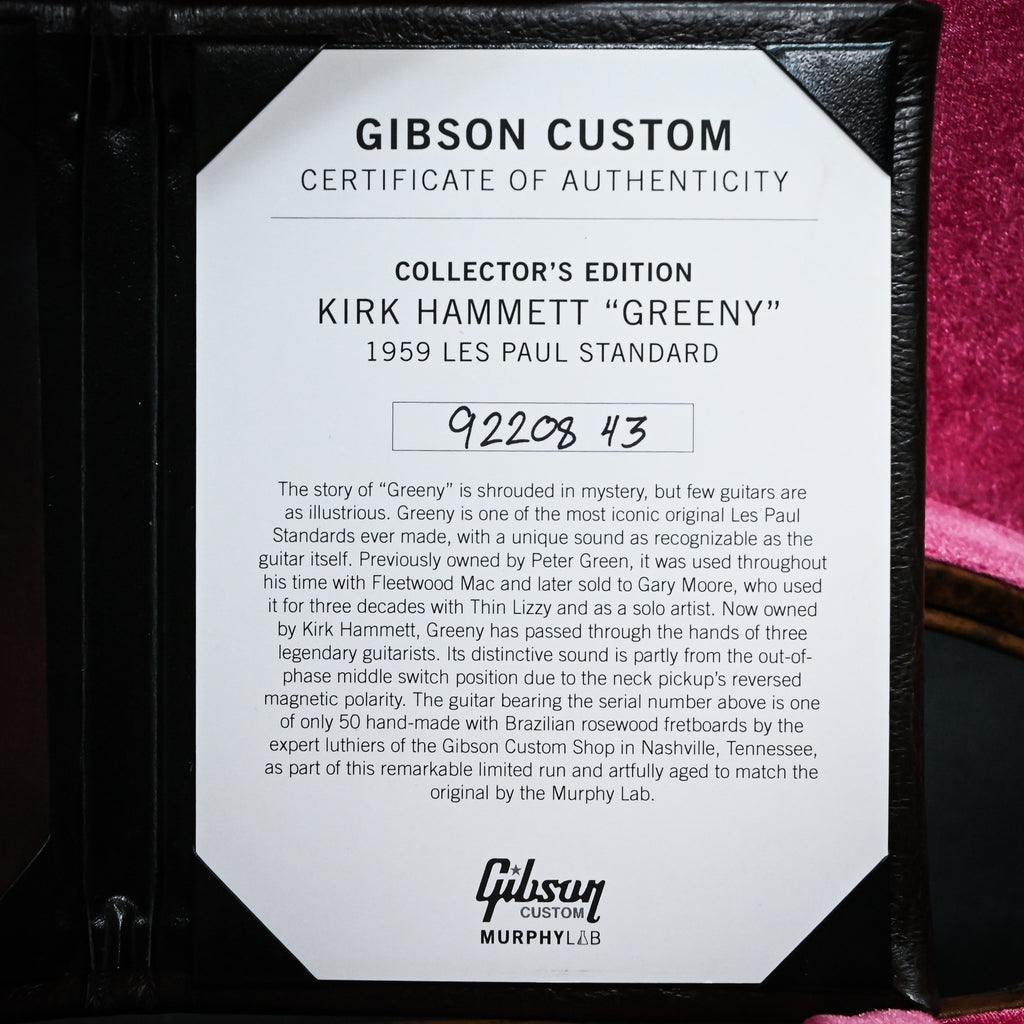 Gibson Kirk Hammett "Greeny" Collector's Edition Brazilian 1959 Les Paul Standard Reissue Sunburst Murphy Lab Limited to 50 Worldwide