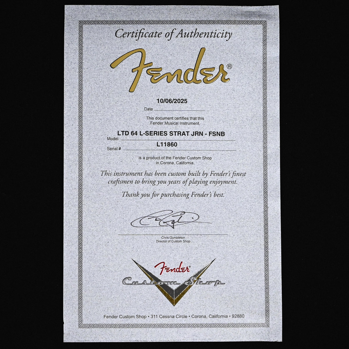 Fender Custom Shop Limited Edition L-Series '64 Stratocaster Journeyman- Faded Sonic Blue 2025 (L11860)