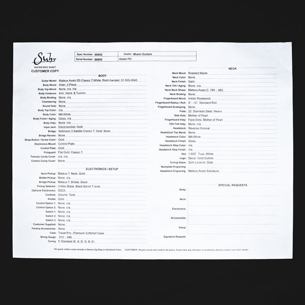 Suhr Mateus Asato Signature Series Classic T w/ Premium Softshell Case- MA White 2025 (86892)