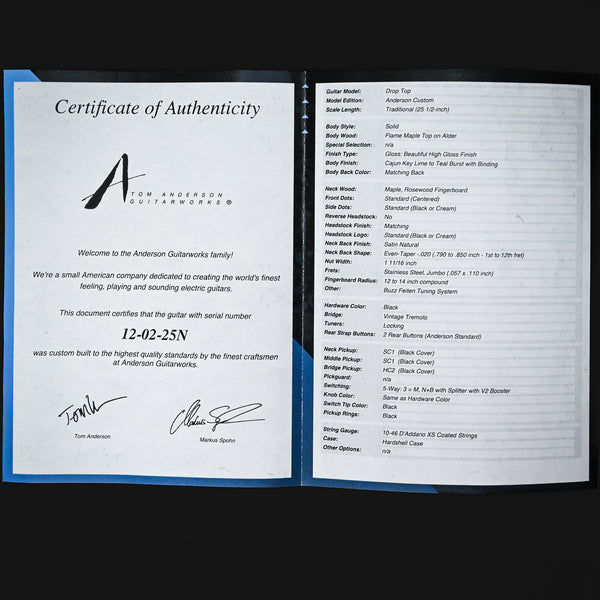 Tom Anderson Custom Drop Top- Cajun Key Lime to Teal Burst w/ Binding 2025 (12-02-25N)