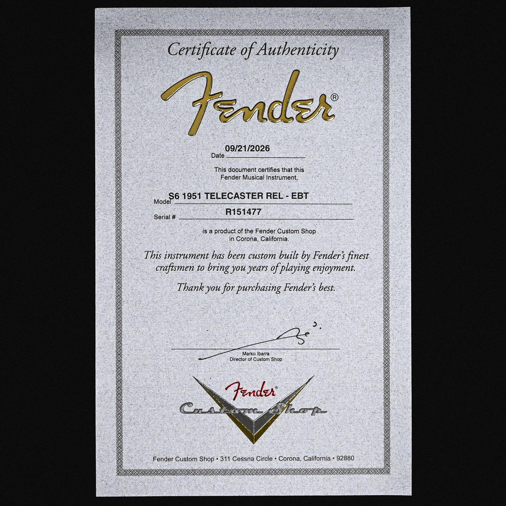 Fender Custom Shop 1951 Telecaster Relic- Ebony Transparent 2026 (R151477)