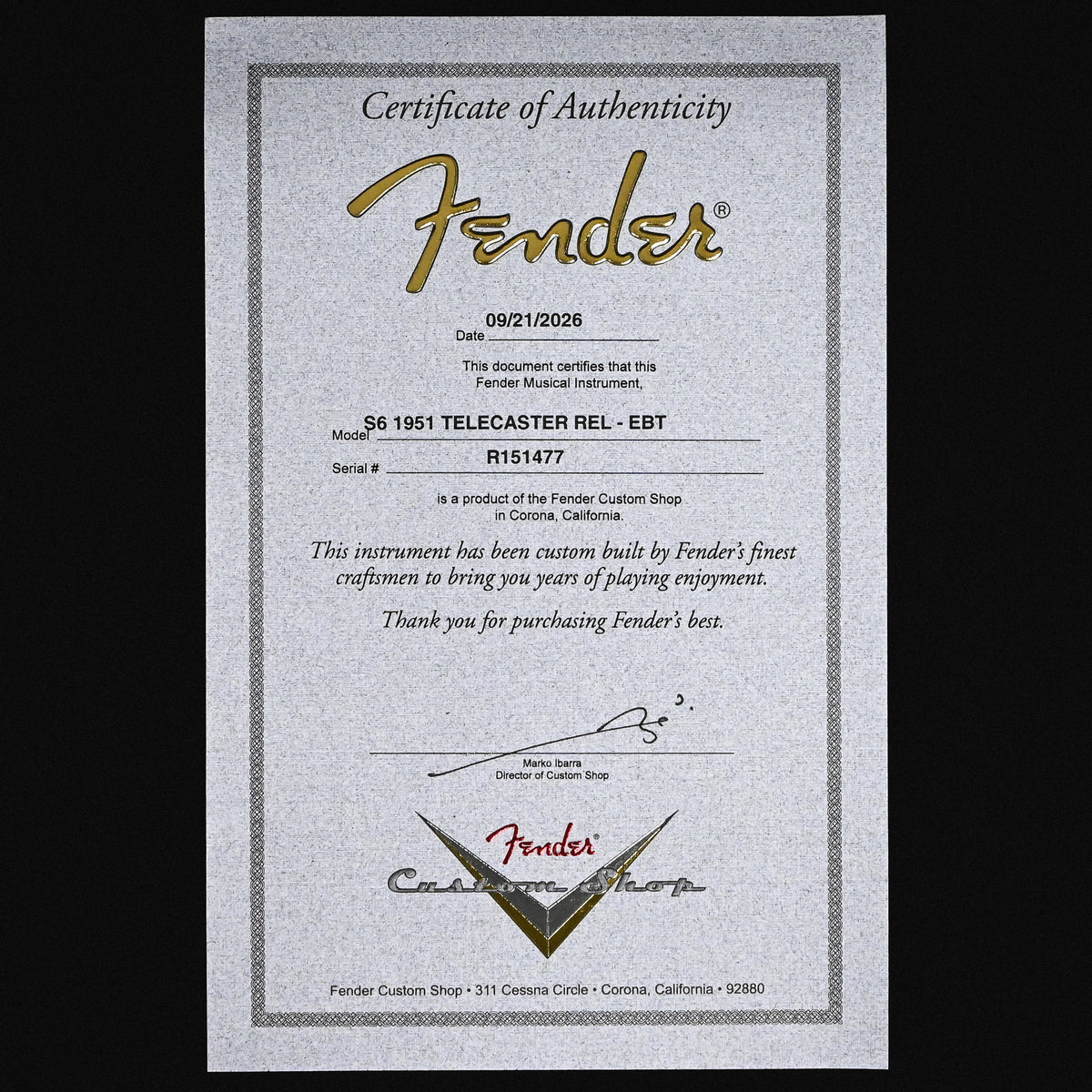 Fender Custom Shop 1951 Telecaster Relic- Ebony Transparent 2026 (R151477)