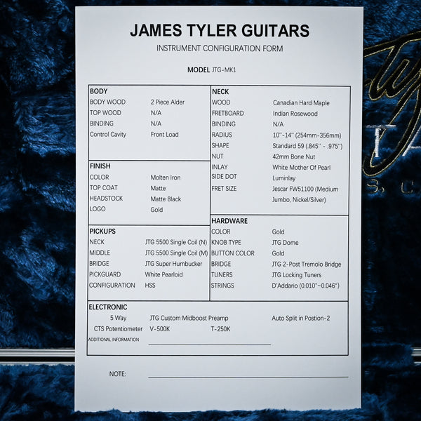 James Tyler JTG-MK1 Electric Guitar- Molten Iron 2025 (MK125000418)