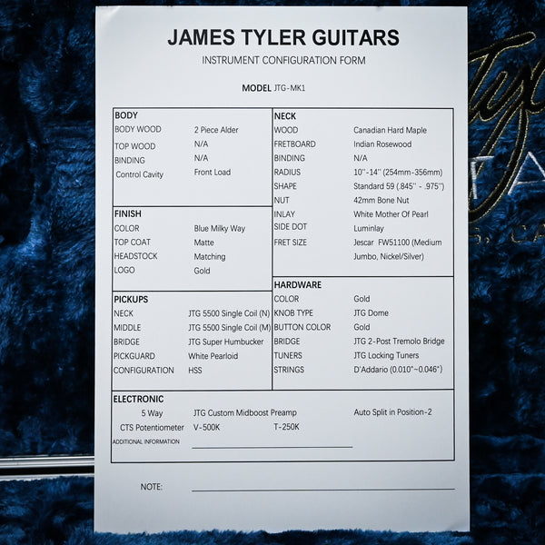 James Tyler JTG-MK1 Electric Guitar- Blue Milky Way 2025 (MK125000404)
