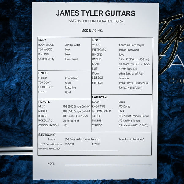 James Tyler JTG-MK1 Electric Guitar-Chameleon 2025 (MK125000223)