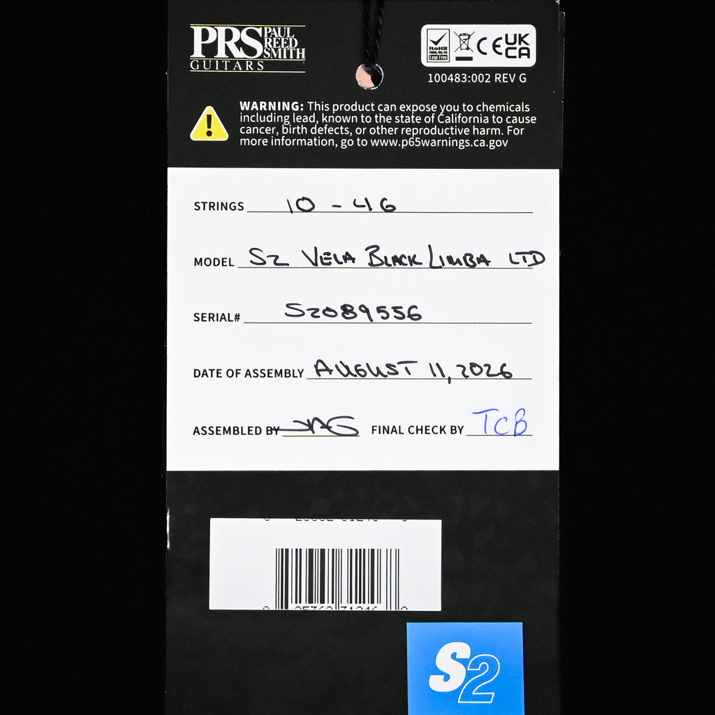 PRS S2 Vela Black Limba Limited Edition- Natural Smokeburst 2026 (S2089556)