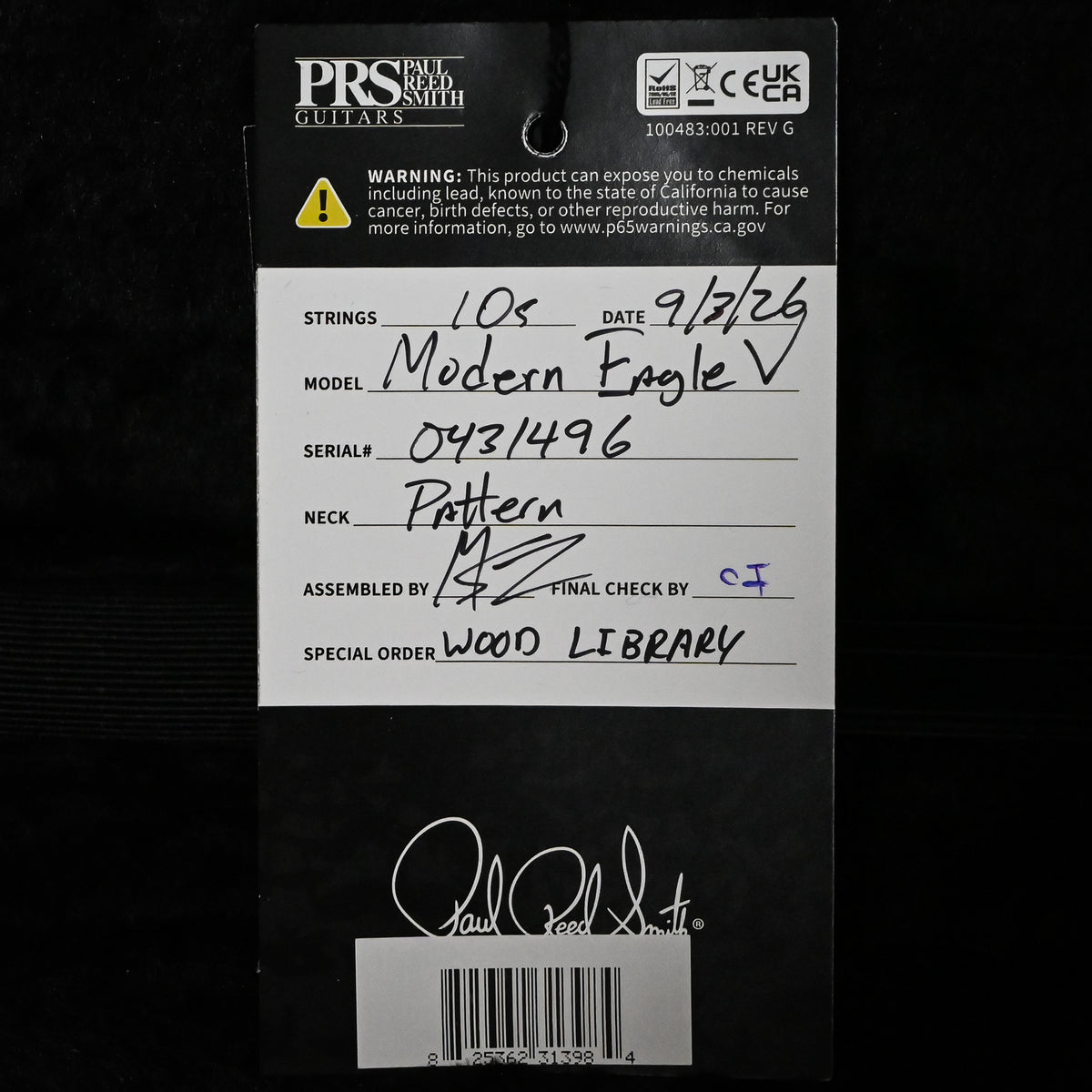 PRS Modern Eagle V Wood Library w/ 10-Top & Brazilian Rosewood Fingerboard Electric Guitar- Blue Fade 2026 (0431496)