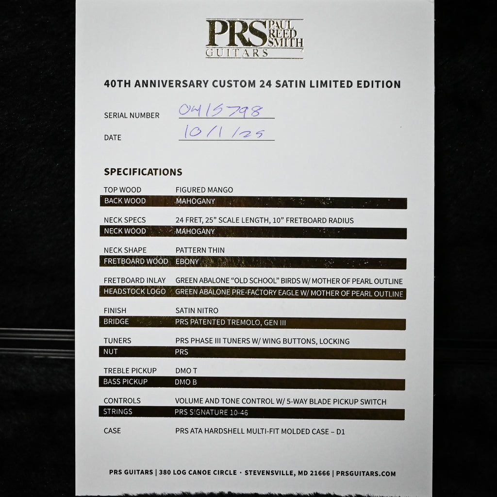 PRS 40th Anniversary Custom 24 Satin Limited Edition- Charcoal 2025 (0415798)