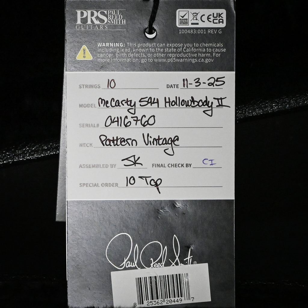 PRS McCarty 594 Hollowbody II w/ 10-Top- Charcoal Wraparound Smokeburst 2025 (0416760)